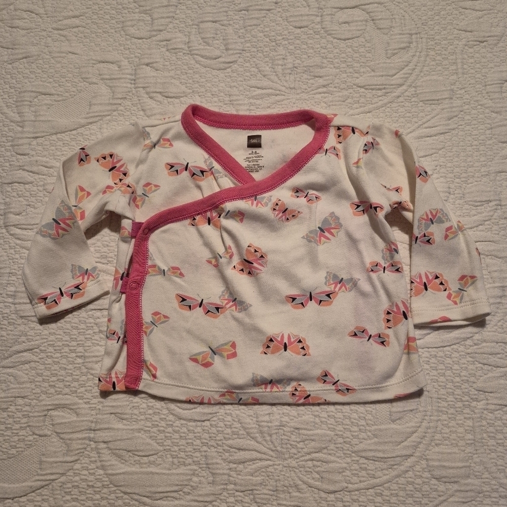 Tea Collection girls 3-6 months kimono butterfly design shirt VGUC
